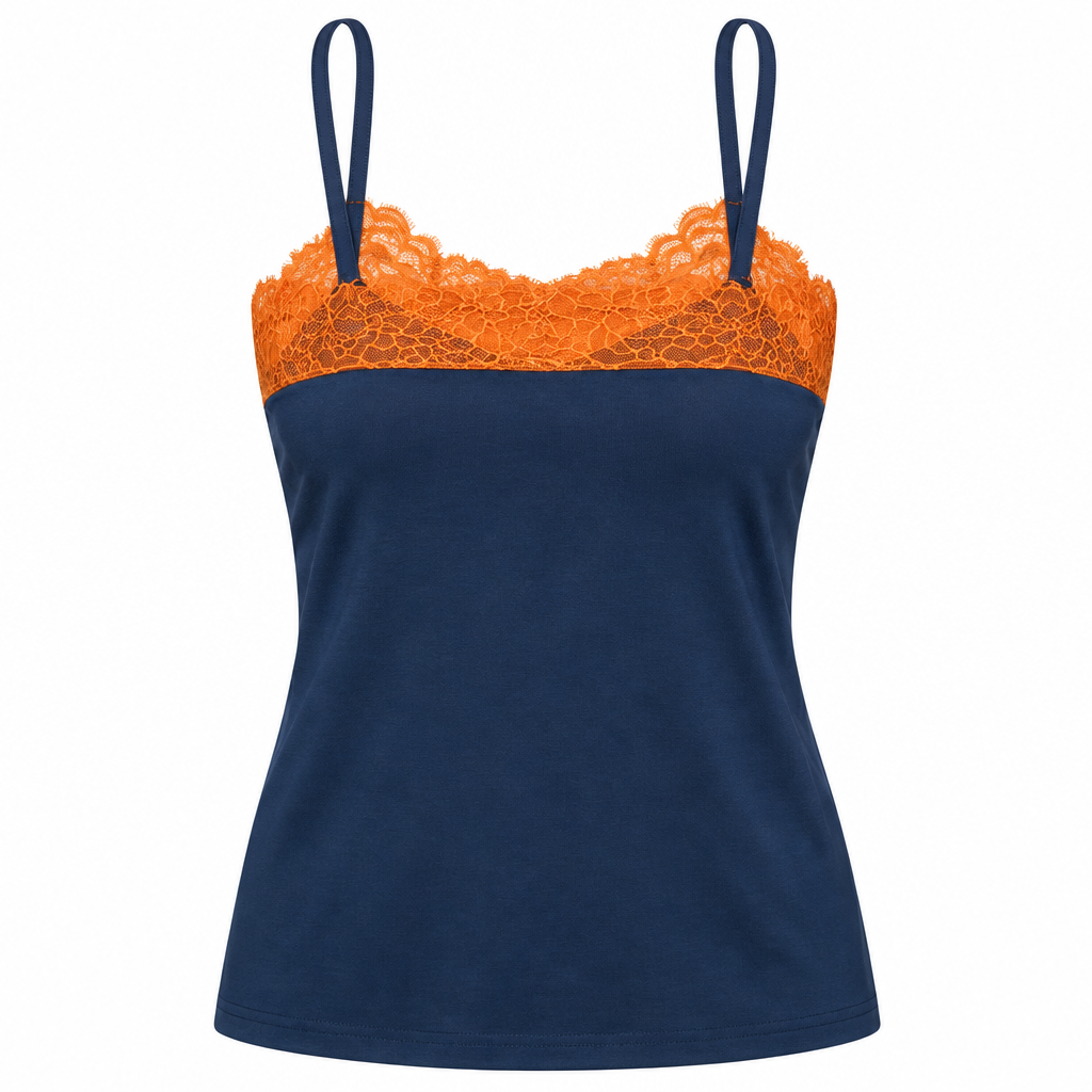 Skiny Top in Cotone Blu e Arancio