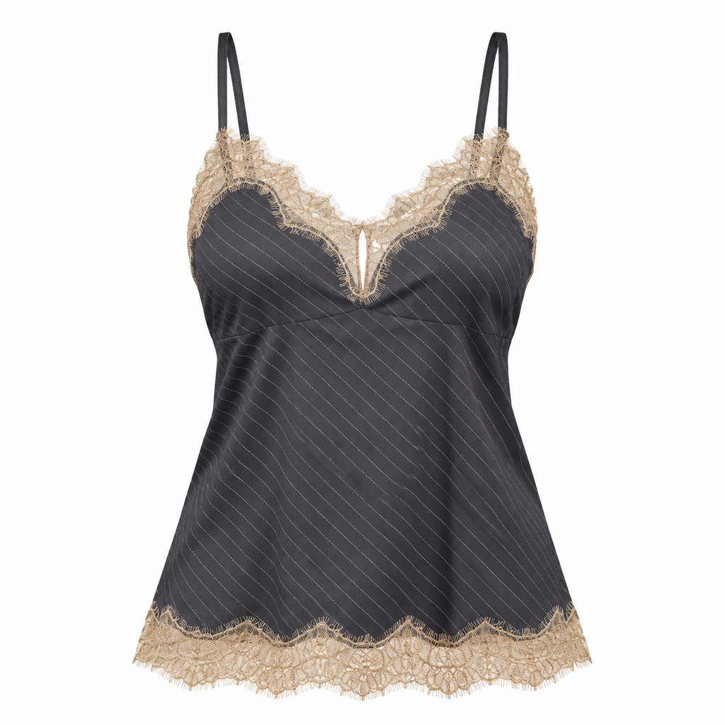 Twin Set Top Grigio Gessato con Pizzo