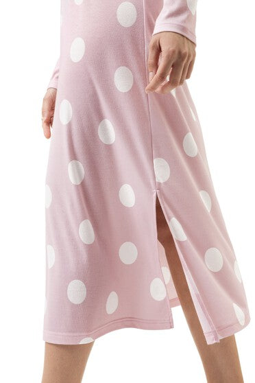 Camicia da notte a maniche lunghe rosa a pois