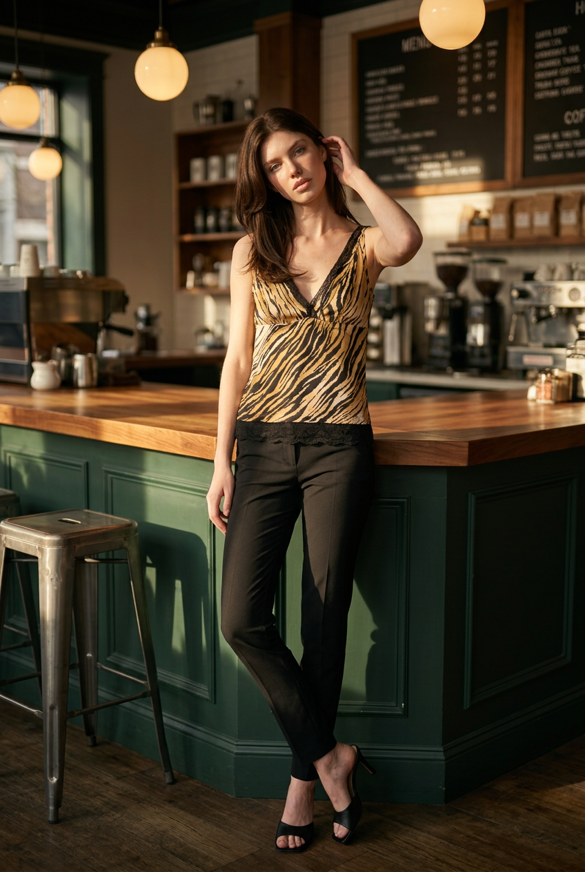 Twin Set Top zebrato con pizzo – scollo a V