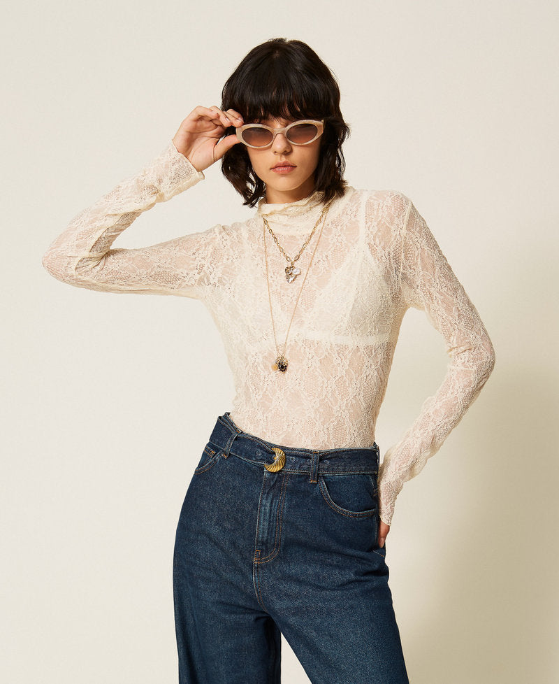 Twinset Top dolcevita in pizzo stretch – immagine ufficiale 2