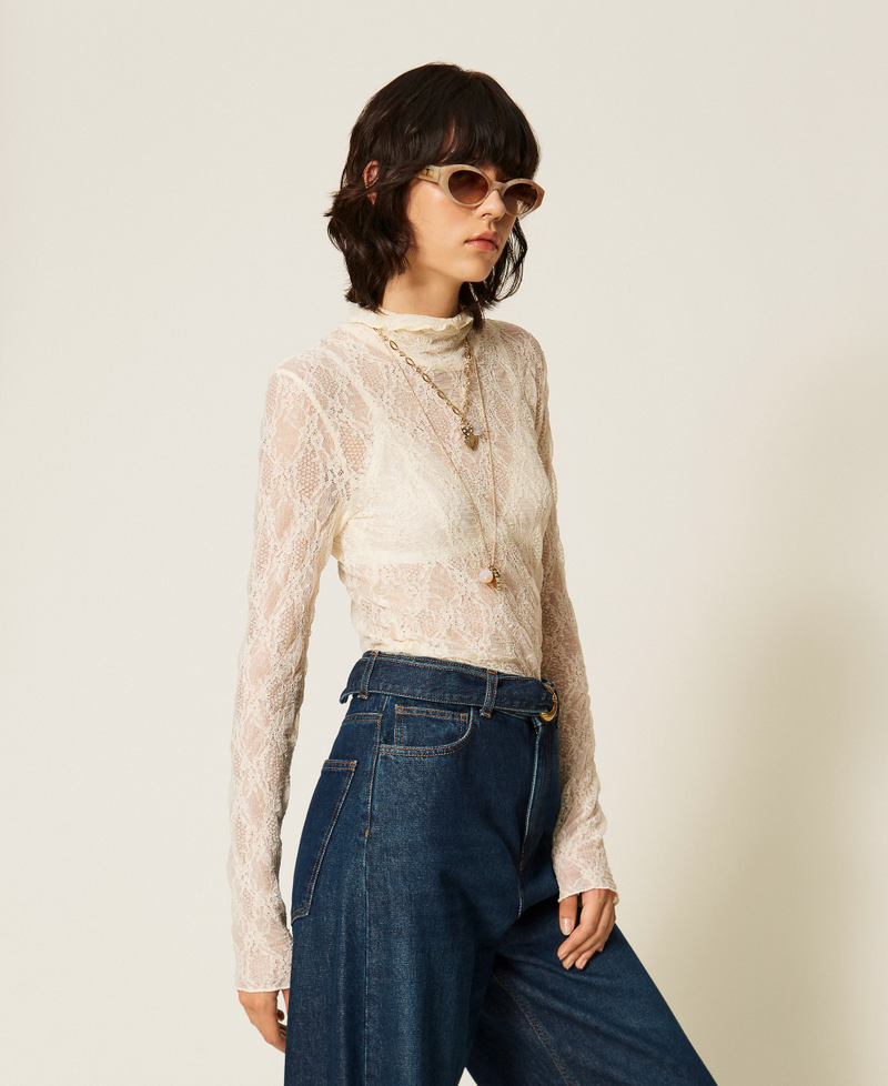 Twinset Top dolcevita in pizzo stretch – immagine ufficiale 3