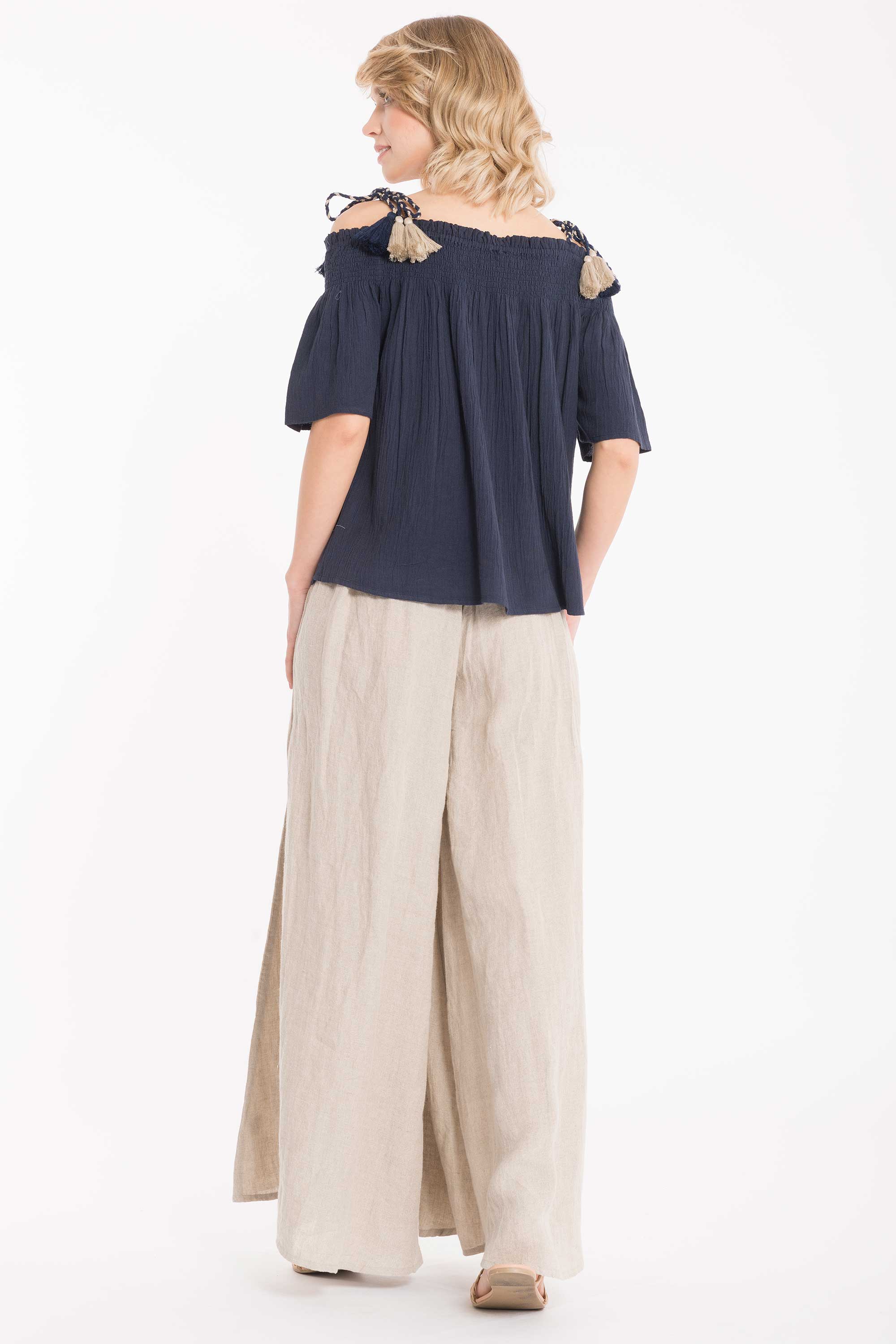 Iconique Pantalone Palazzo in Cotone e Lino Colore Lino