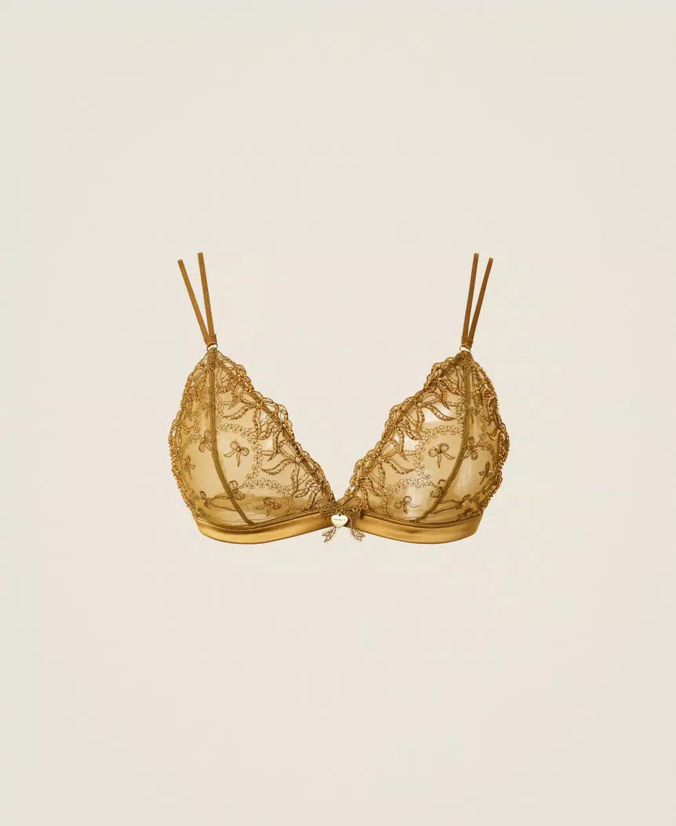 Twinset Triangolo in Tulle ricamato con perle
