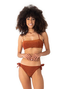 Vacanze Italiane Bikini fascia effetto lurex bronzo con slip regolabile
